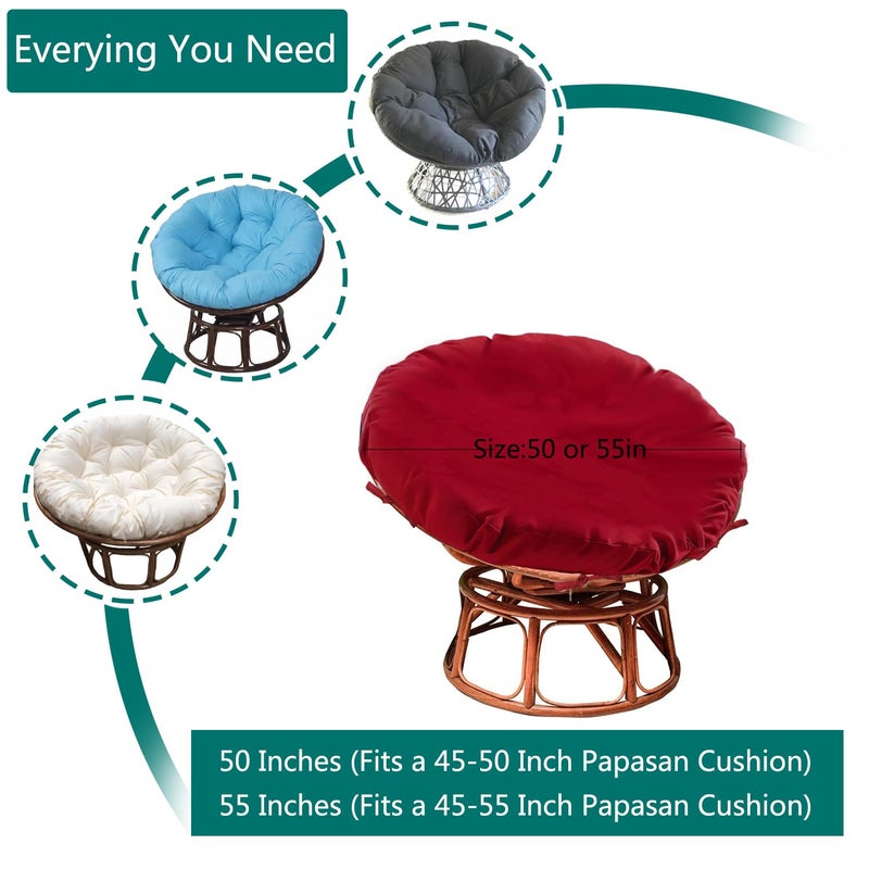 Sqodok Papasan Cushion Cover Only 55in Outdoor Indoor Papasan Chair Cushion Covers Waterproof Papasan Slipcover Papasan Covers for Cushions with Zipper and Ties  Machine Washable  Burgundy - Image 2